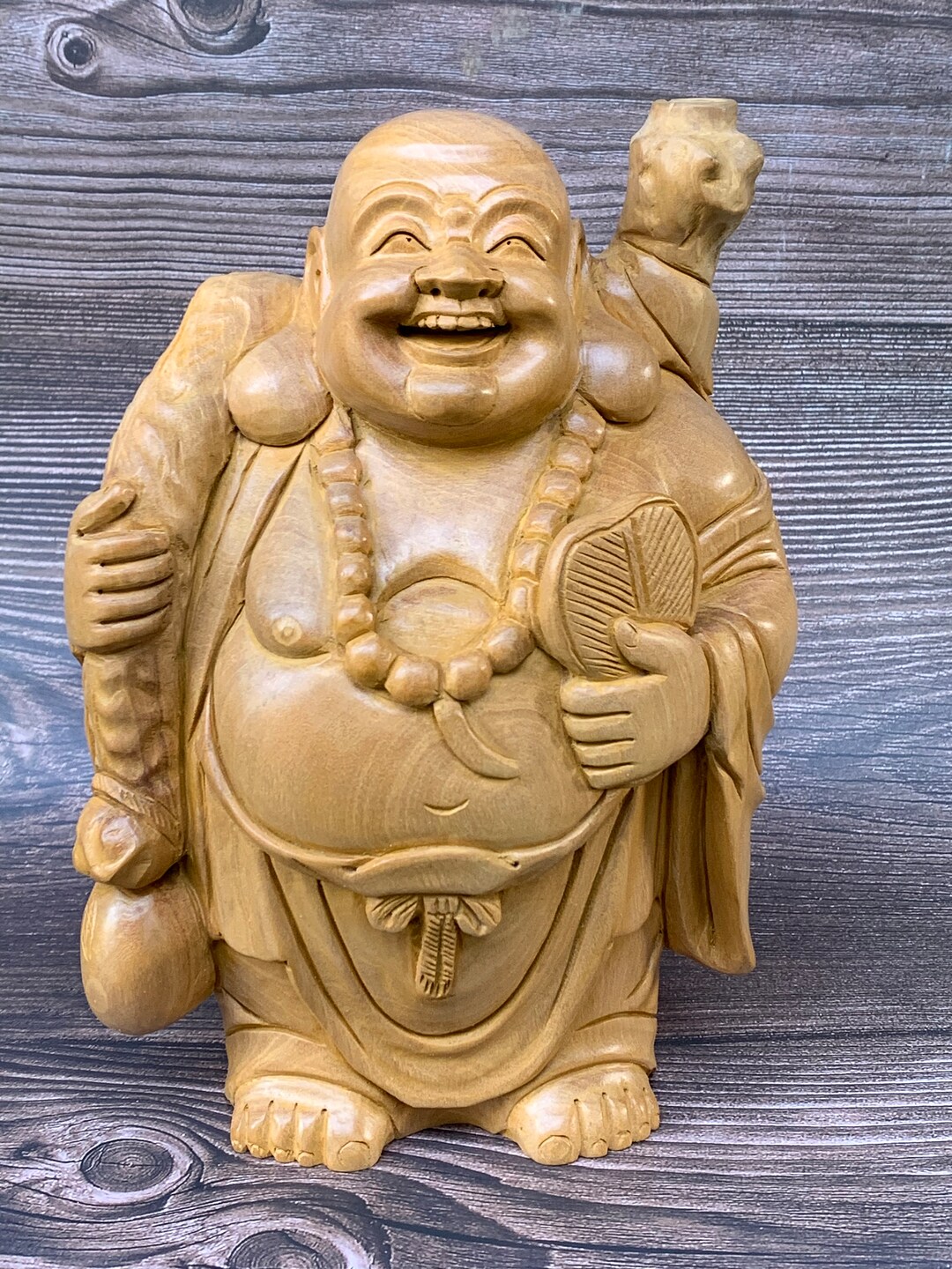 Wooden Laughing Buddha Statue, 8.5 Inches Tall Laughing Buddha, for