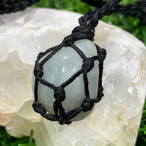 Aquamarijn ruwe ketting macramé ketting spiritueel cadeau
