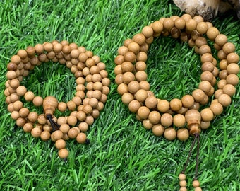 Real natural sandal wood malas, 8 mm and 6 mm, 108 beads mala, prayer beads, natural fragrance, real genuine sandalwood beads