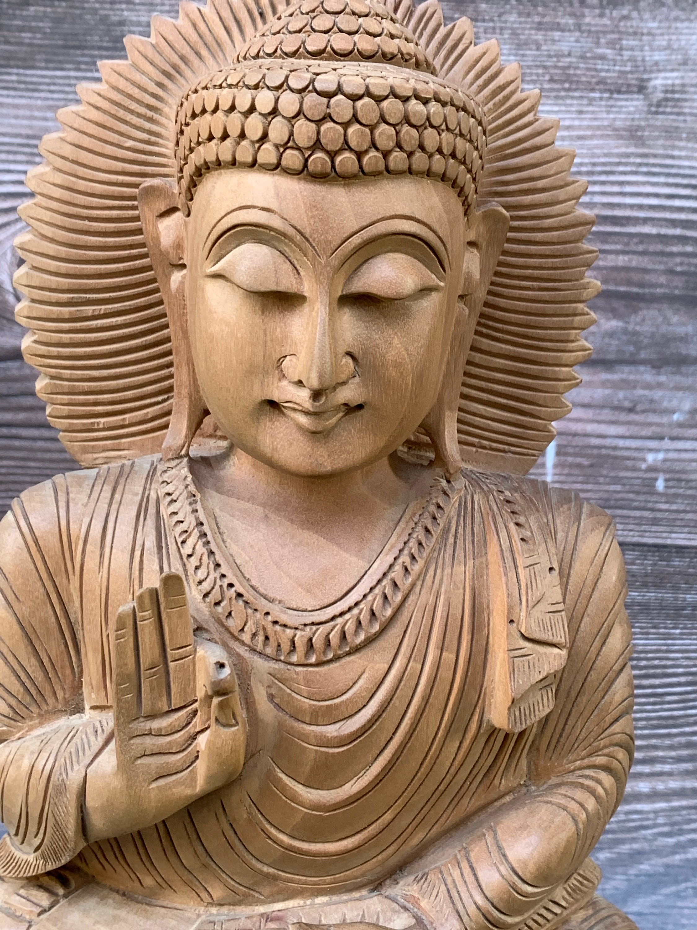 Wooden Buddha Statue, 12 Inches Tall Buddha, for Altar, Gift, Blessing ...