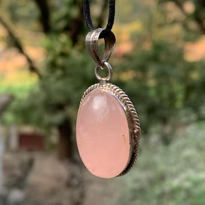 Rose quartz pendant necklace spiritual gift 925 sterling silver