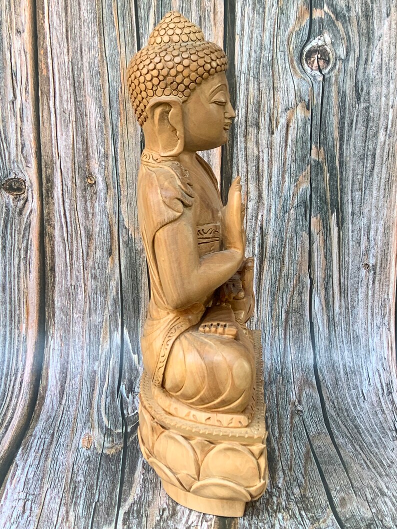 Wooden Buddha Statue, 12 Inches Tall Buddha, for Altar, Gift, Blessing ...