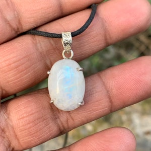 Oval Rainbow Moonstone Pendant | 925 Sterling Silver | June Birthstone | Healing Crystal Jewelry | Handmade Boho Pendant