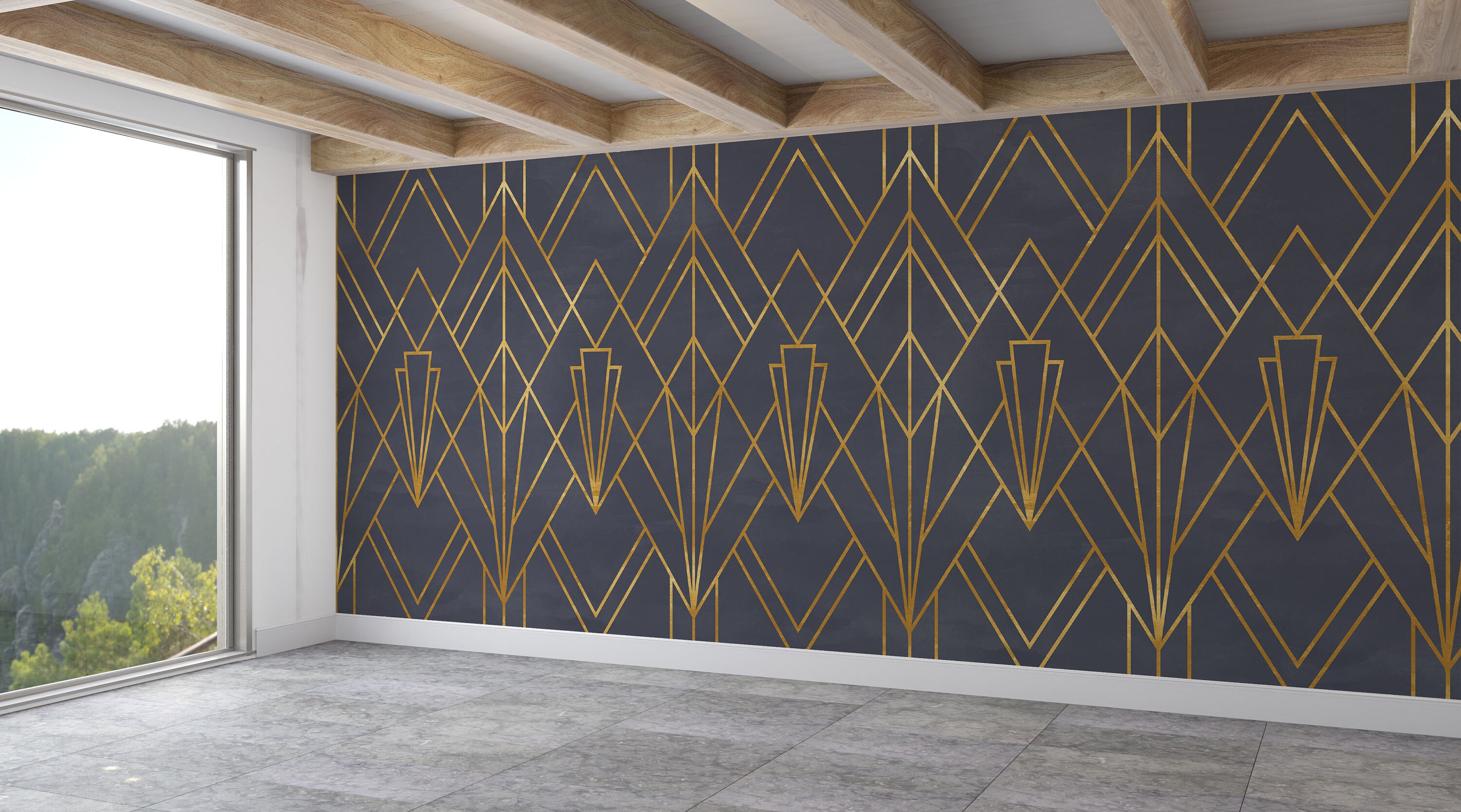 Navy Blue Wallpaper Art Deco Wallpaper Peel and Stick Etsy