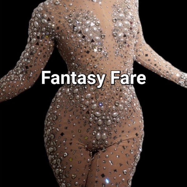 3D Print Rhinestone & Pearl Festival / Burlesque / Zentai / Rave / Carnival/ Drag / Aerialist / Stage /Concert/Outfit /Jumpsuit / Leotard /