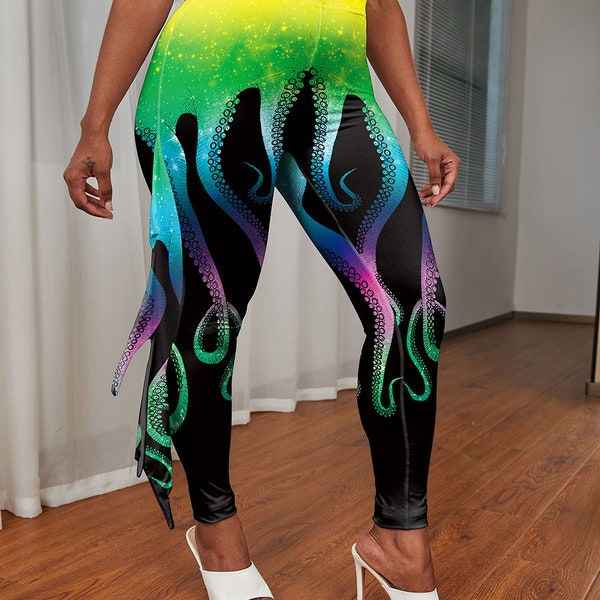 3D Print Adult High Waisted Ocean Themed Octopus Leggings