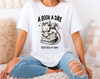 Dragon Reading Book T-Shirt – Book Lover Fantasy Tee