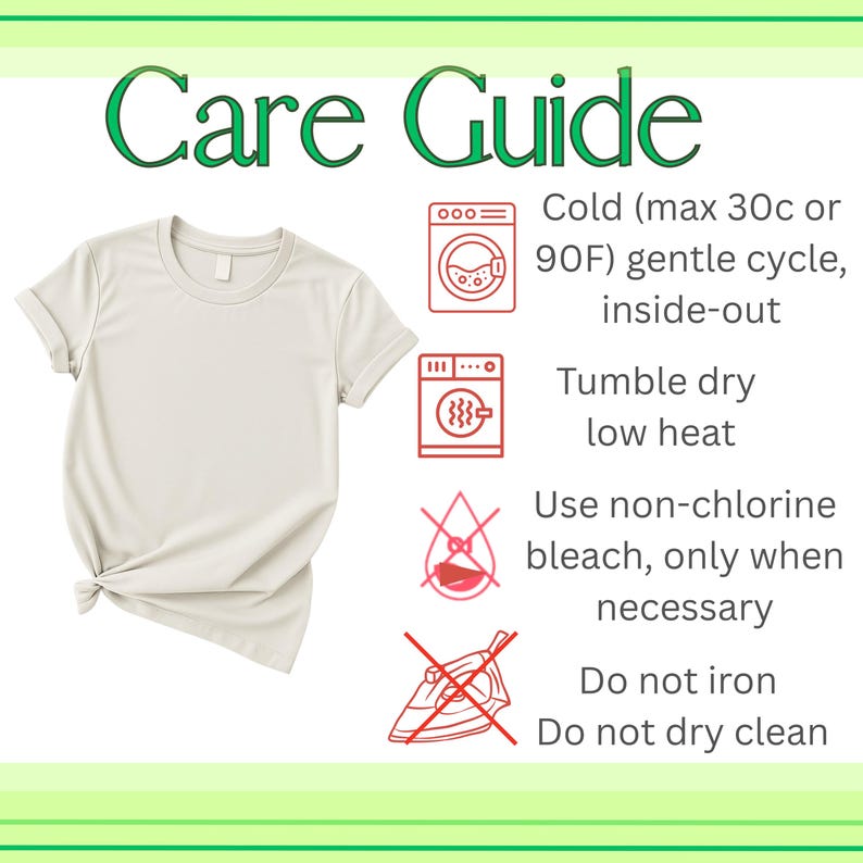 Puede incluir: Una camiseta color crema con mangas enrolladas y un nudo atado en la parte inferior. La imagen incluye una "Gu&iacute;a de cuidado" con instrucciones de lavado: lavar en fr&iacute;o (m&aacute;x. 30&deg;C), secar en secadora a baja temperatura, lej&iacute;a sin cloro y no planchar ni limpiar en seco.