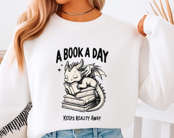 Dragon Book Lover Sweatshirt: Cozy Fantasy Reader Crewneck