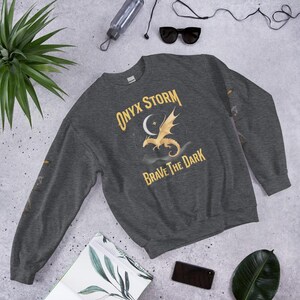 Onyx Storm Sweatshirt | Golden Dragon in Flight | Brave the Dark | Rebecca Yarros Book Gift | Book Dragon Crewneck | Dragon Lover Aesthetic
