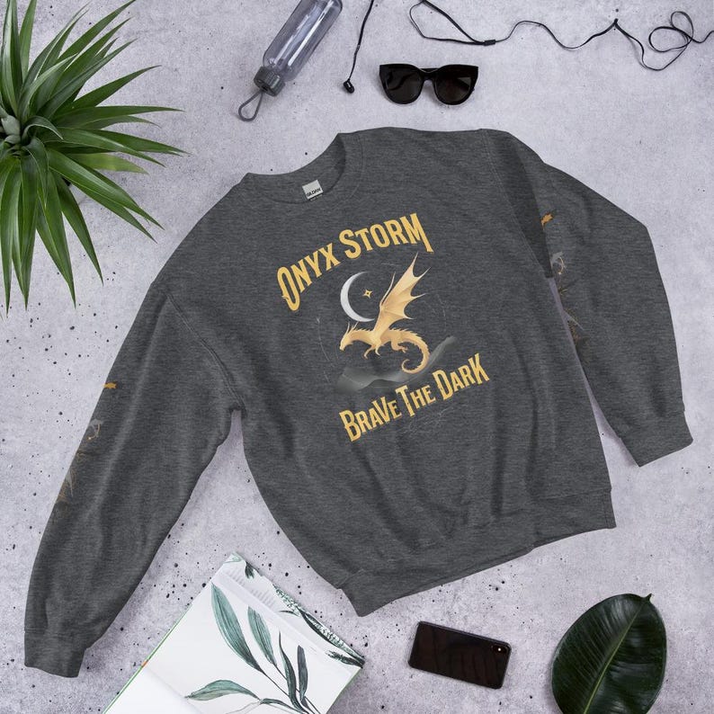 Onyx Storm Sweatshirt | Golden Dragon in Flight | Brave the Dark | Rebecca Yarros Book Gift | Book Dragon Crewneck | Dragon Lover Aesthetic