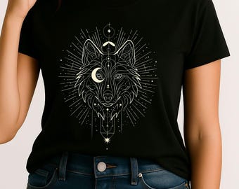 Celestial Luna Wolf T-Shirt | Fantasy Bookish Shirt | Lunar Wolf Tee for Readers | Witchy Book Lover Gift | Moon Wolf Aesthetic