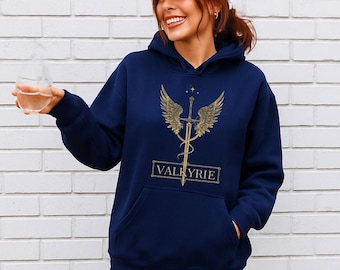 Valkyrie Sword Hoodie - ACOTAR Inspired Bookish Hoodie - Wings, Stars & Sword Design - Navy, Indigo, Heather, Grey - S-3XL - Unisex Hoodie