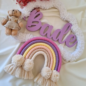 Baby Name Sign,Macrame Custom Name Sign,Macrame Rainbow,Boho Decor,Baby Gift,Macrame Name Wall Ornament, Personalized Name Macrame Decor