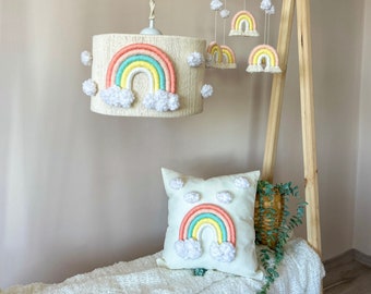 Macrame Chandelier,Rainbow Baby Room Chandelier,Handmade Chandelier Lightin,Macrame Lamp,Boho Light,Boho Nursery Decor,Colorful Chandelier