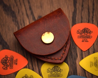Brown Leather, Guitar Pick Case/ Guitar pick pouch, Full Grain Leather, Handmade in the UK