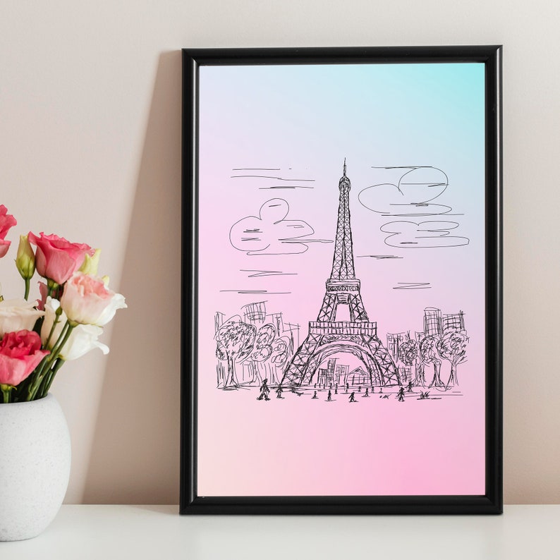 Paris Wall Art Set of 4, Paris Poster, Digital Download, Eiffel Tower