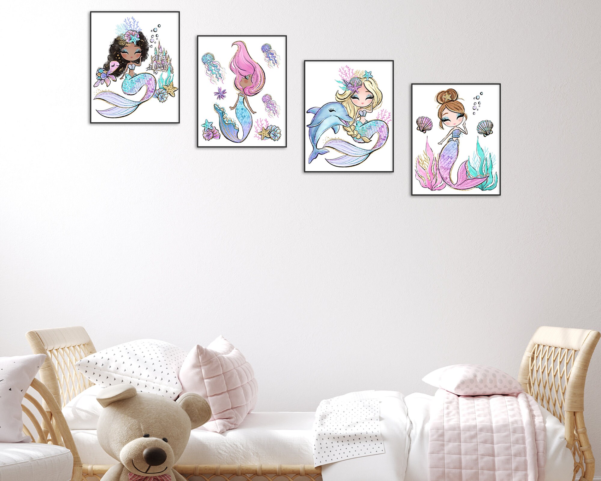 Mermaid Art Wall Decor Bathroom Wall Art Prints Mermaid Posters for ...