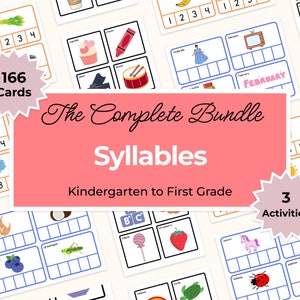 Syllabes. Paquet de syllabes. Cartes Clip Syllabe. Tri des syllabes. Comptage des syllabes. Jardin d'enfants. Première année. École à la maison. En lisant. Apprendre