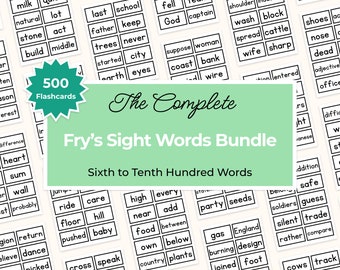 Tarjetas de vocabulario visual de Fry: del sexto al décimo centenar (PDF)