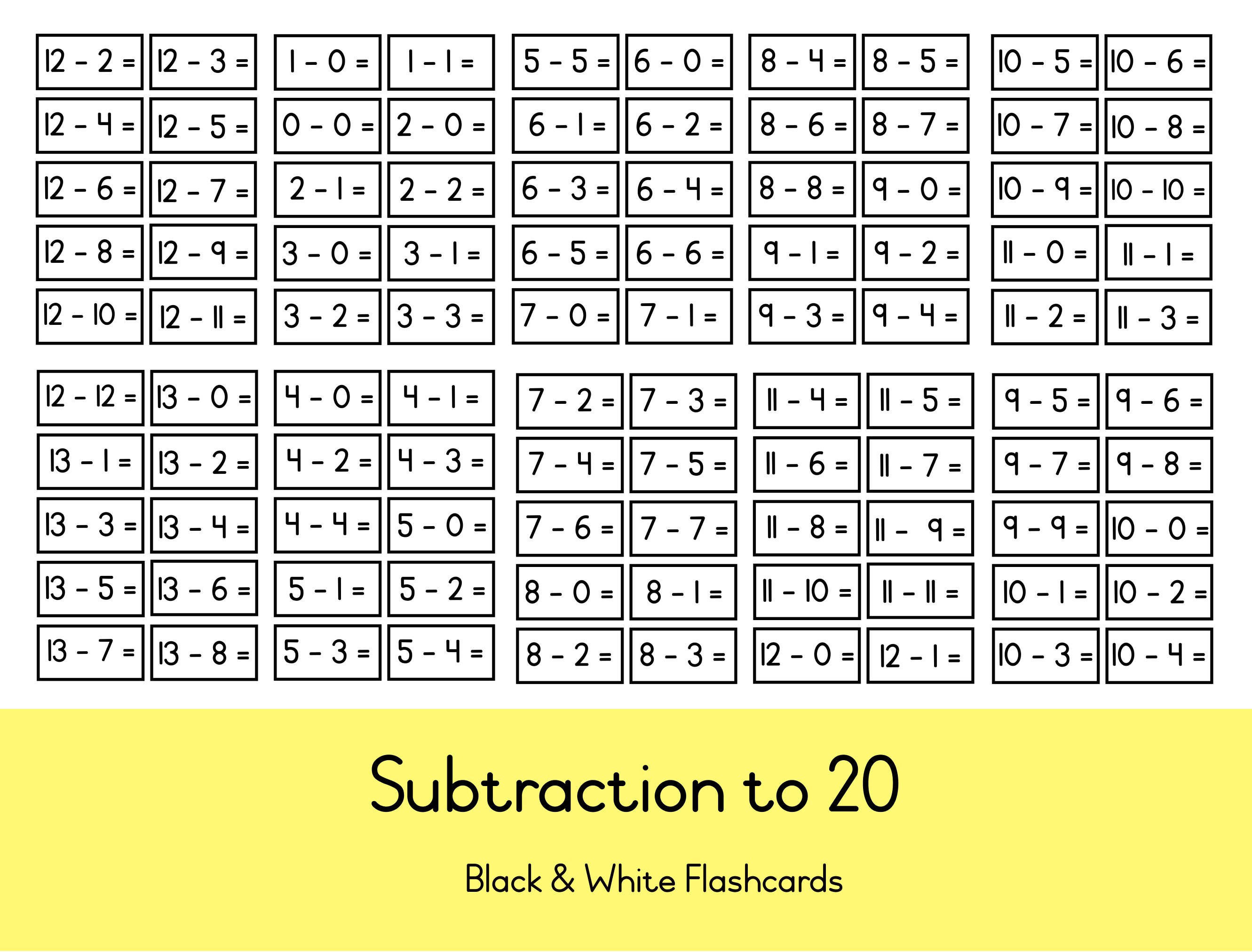 Mathematics! Math! Subtraction! Flashcards! Elementary School ...