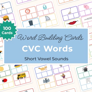 CVC-woordbouwkaarten! Kaarten schrijven! CVC-woorden! Geluid! Korte klinkers! Vroeg lezen! Vroeg schrijven! Basisschool! Thuisonderwijs!