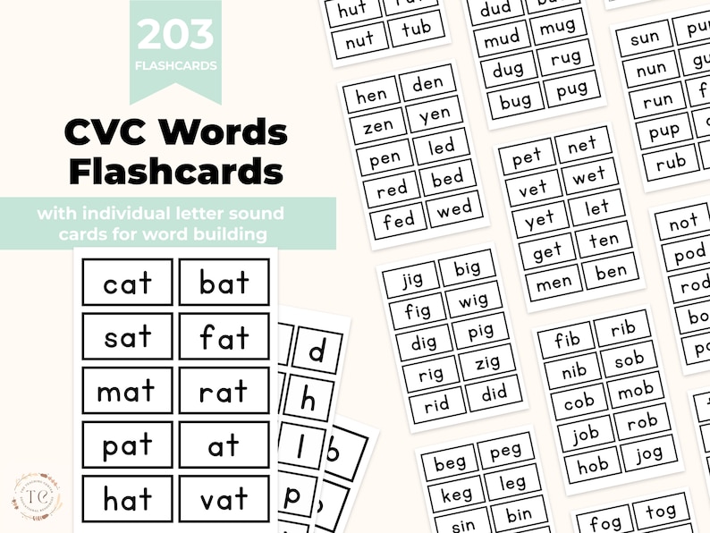 CVC Words Flashcards Consonant Vowel Consonant Reading - Etsy Singapore