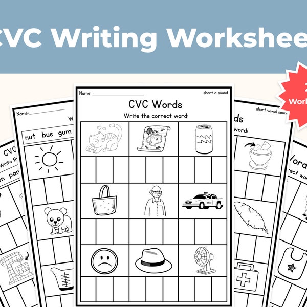 CVC worksheets! CVC activities! CVC writing! Consonant Vowel Consonant! Kindergarten! First Grade! Elementary School! Early Writing! Writing