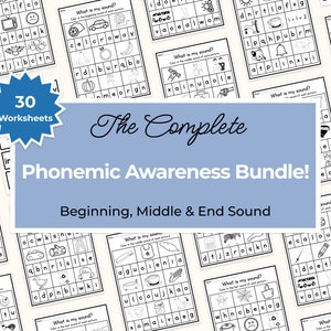 Phonemic Awareness! Bundle! Phonics! Worksheets! Reading! Activities! Early Reading! Kindergarten! First Grade! CVC! Beginning! Middle! End!