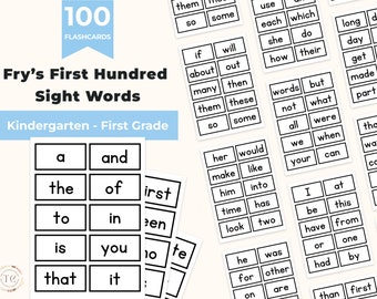 Tarjetas de vocabulario imprimibles de las primeras 100 palabras visuales de Fry (PDF)