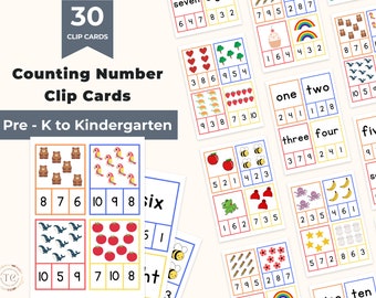 Tarjetas de conteo con clips: actividad matemática para preescolar y jardín de infantes (descarga digital)