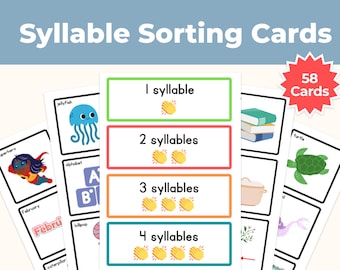 Syllable Sorting Cards, Reading Activity (58 Cards)