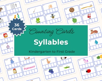 Syllable Counting Cards, Kindergarten & First Grade (36 Cards)
