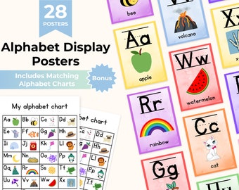 Pósteres del alfabeto con gráficos / Exhibición colorida para el aula
