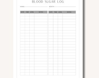 Printable Blood Sugar Log | High/Low Blood Sugar Tracker | Diabetic Tracker |Diabdetes Log | Letter PDF | Instant Download
