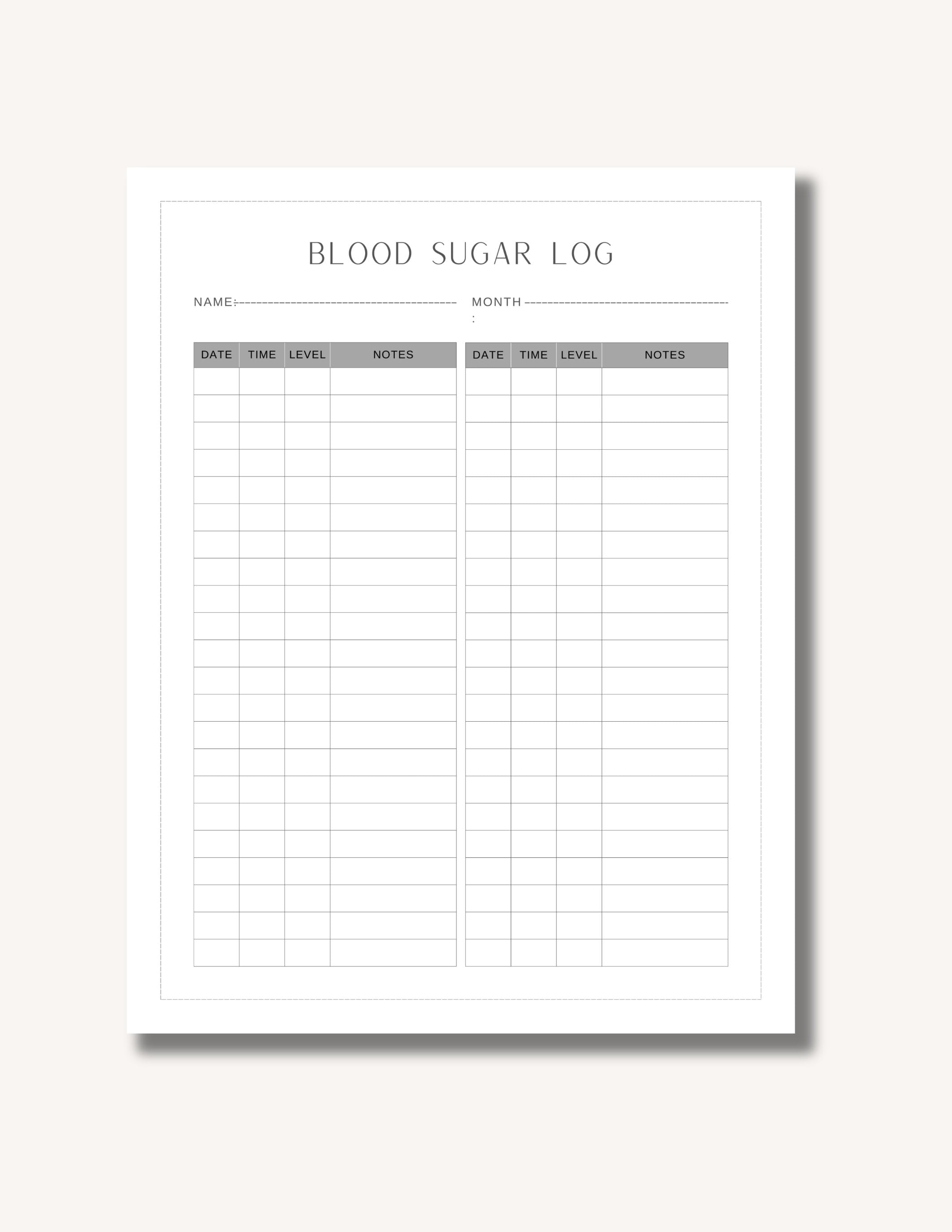 Printable Blood Sugar Log High/low Blood Sugar Tracker Diabetic Printable Blood Sugar Log High/low Blood Sugar Tracker Diabetic