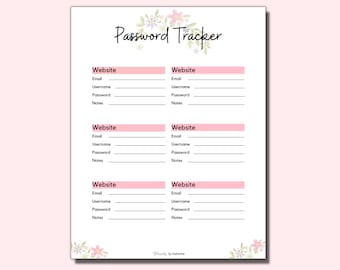 Printable Password Tracker, Digital Download,Password Log, Password Organizer,  Password Keeper
