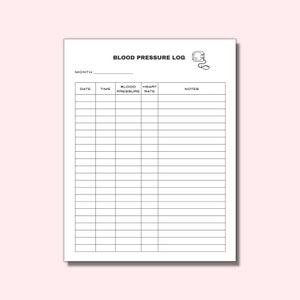 Registro de presión arterial imprimible / Rastreador de presión arterial alta / Rastreador de presión arterial / Seguimiento de frecuencia cardíaca / Carta PDF / Descarga instantánea