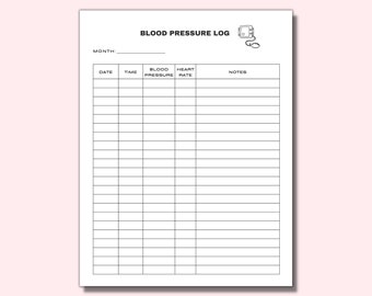 Printable Blood Pressure Log | High Blood Pressure Tracker |  BP Tracker | Heart Rate Tracking | Letter PDF | Instant Download