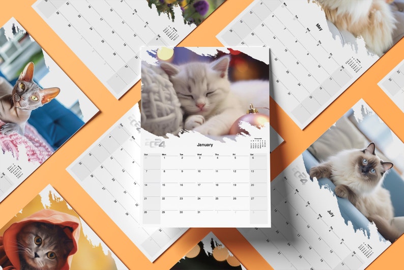 2025 Cats Calendar Printable A4 Monthly Calendar 2025 With Boxes for