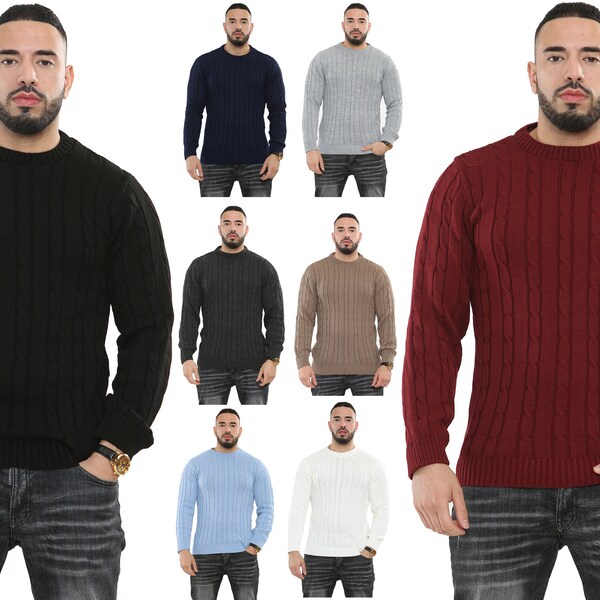 Mens Jumper Cable Knit V-Neck Chunky Pullover Warm Casual Long Sleeve Sweater eB Mens Jumper Cable Knit V-Neck Chunky Pullover Warm Casual Long Sleeve Sweater eB