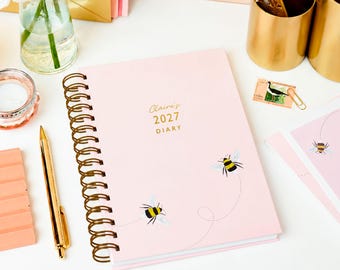 Personalized Bee 2027 Diary – Weekly or Daily Planner - Bee Diary - Gold Foil Diary 2027 - Personalised Bee Planner *US Tariffs Included*