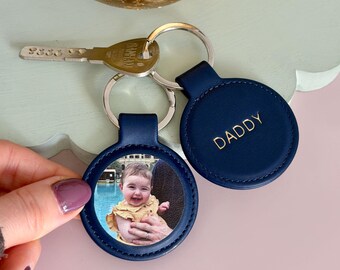 Personalized Photo Keyring – Gift for Dad - Vegan Leather Keyring - Photo Keepsake - Personalised Keyring *US Tariffs Included*