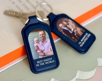 Personalized Photo Message Keyring – Father's Day Gift - Vegan Leather Keyring - Gift for Dad - Personalised Keyring *US Tariffs Included*