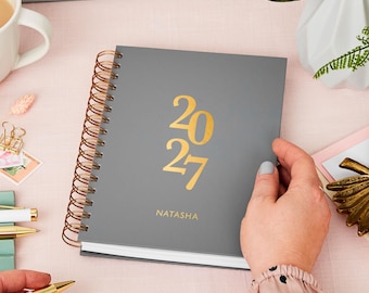 Personalized 2027 Hardback Diary – Weekly Planner 2027 - Gold or Silver Foil Diary - Personalised Diary - 2027 Planner *US Tariffs Included*
