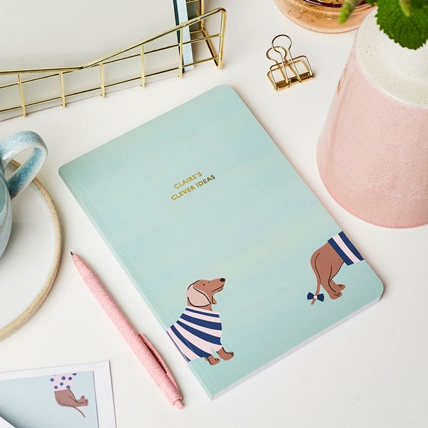 Personalised Dapper Dogs Softback Notebook - Dog Notebook - Blue Notebook - Customisable Notebook