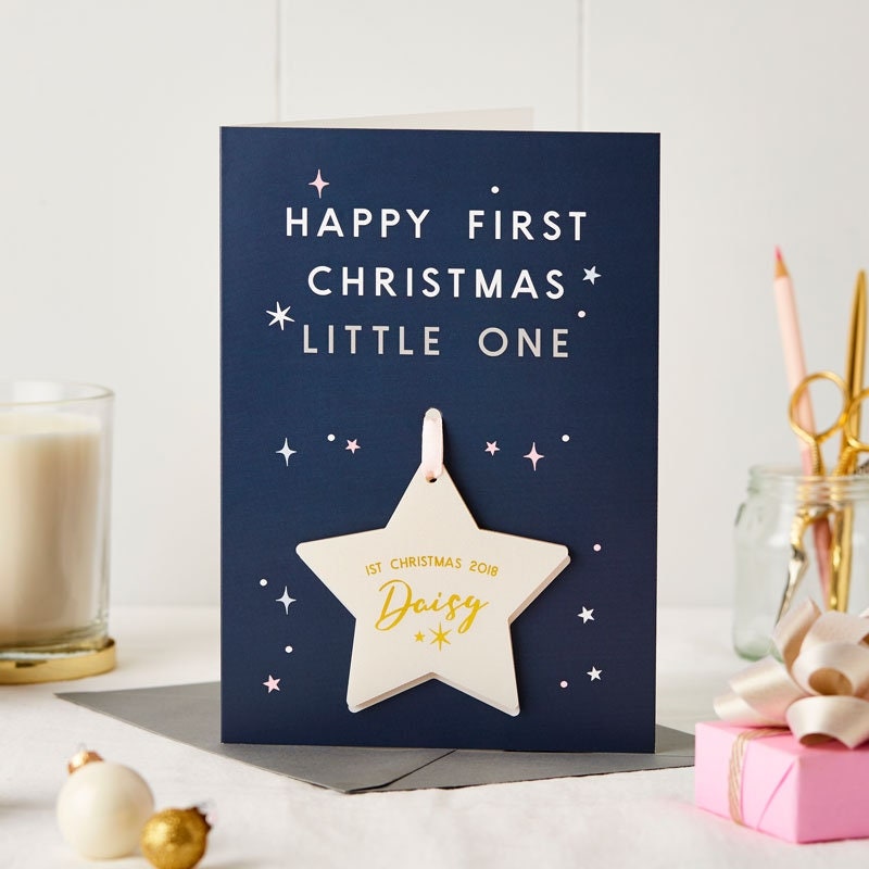 Baby’s First Christmas Celestial Decoration Card - Baby's First Christmas - Christmas Tree Star - Personalised Christmas Card