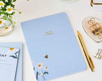 Personalised Wild Daisy Softback Notebook - Daisy Notebook - Floral Notebook - Bee Notebook - Blue Notebook - Spring Stationery