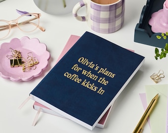 Personalized Vegan Leather A5 Notebook: Custom Text, Gold/Silver Foil