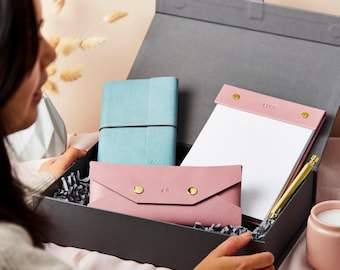 Personalized Vegan Leather Stationery Gift Set: Notebook & Notepad